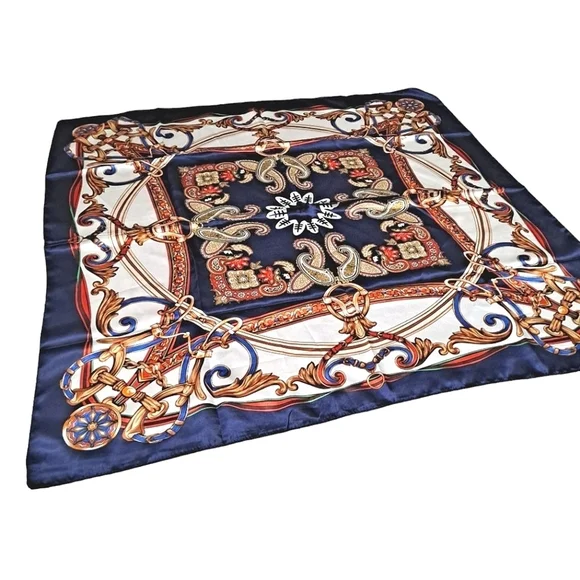 💖 2/$30 Satin oversized chain print blue boho paisley hair nautical Scarf NWT - Picture 11 of 13